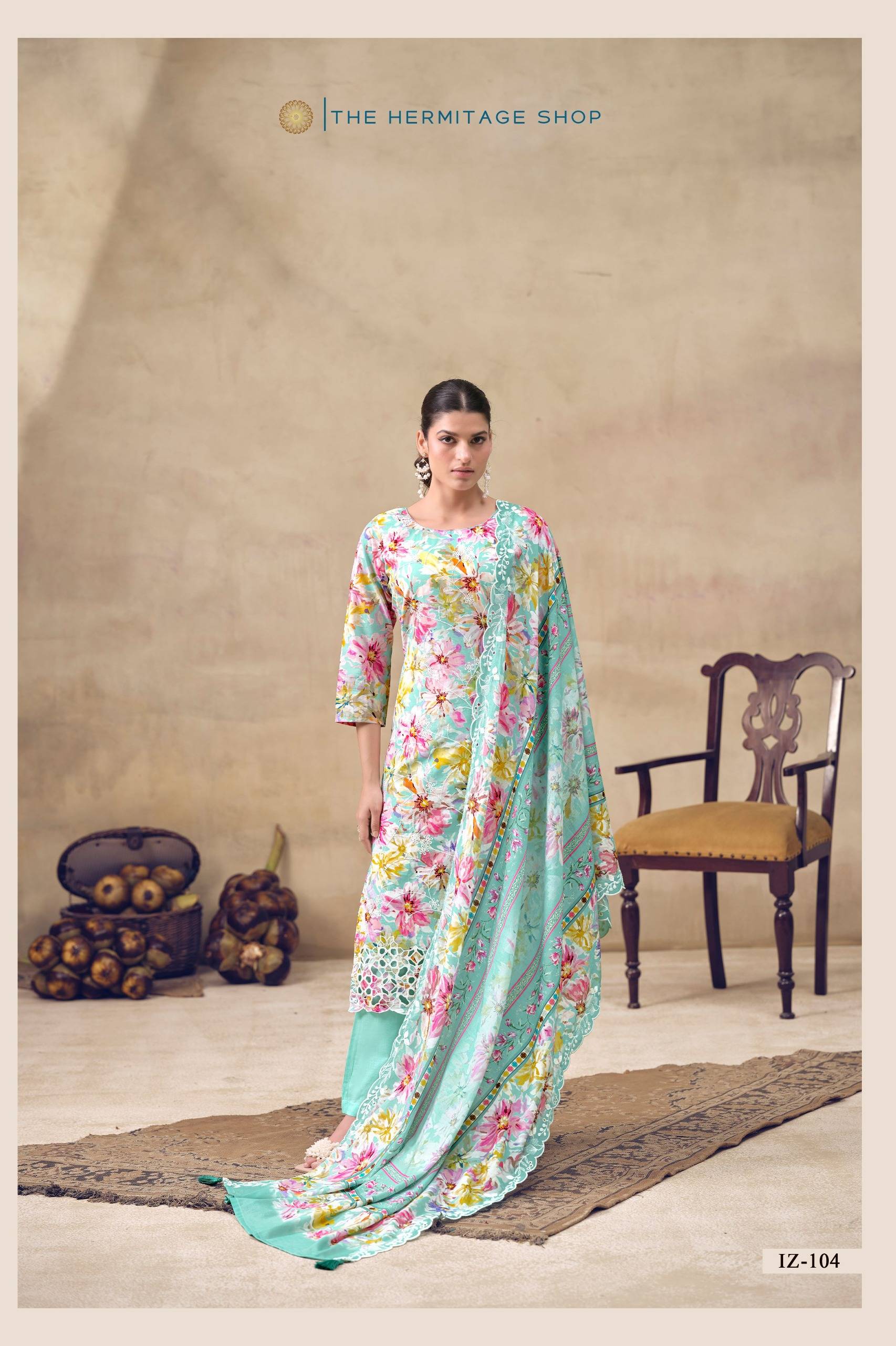 IZNIK by THE HERMITAGE SHOP  101 TO 104 SERIES Pakistani Stylish Embroidered cotton lawn COLLECTION At Wholesale Price